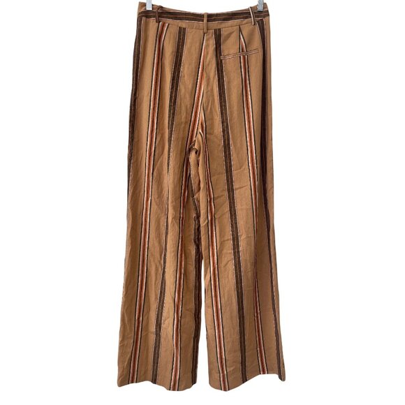 Worthington Wide Leg Pants Size 8 Brown Stripe Linen Blend Lightweight Neutral - Picture 4 of 8